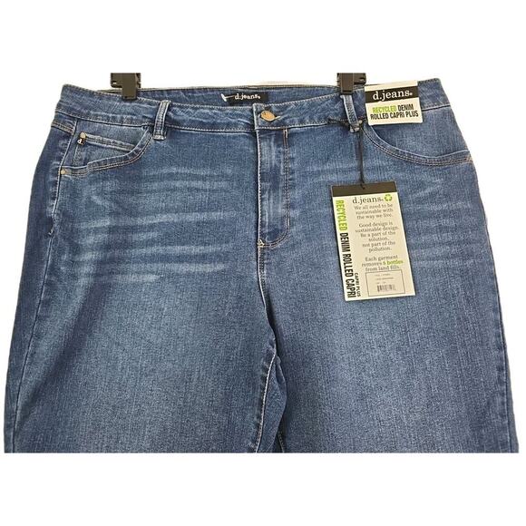 d.jeans ~Woman Plus Size 22W~ Blue Denim Recycled Denim Rolled Capri Jeans NWT. - Picture 12 of 15
